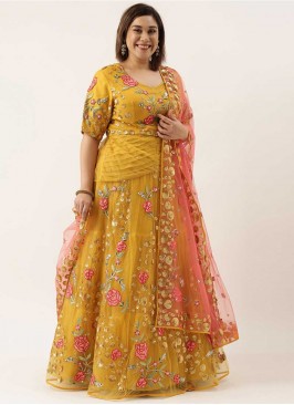 Mustard Color Net Mirror Work Lehenga
