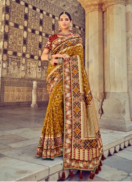 Mustard Color Pure Silk Latest Design Saree