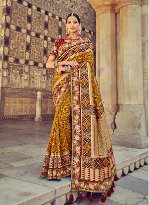 Mustard Color Pure Silk Latest Design Saree