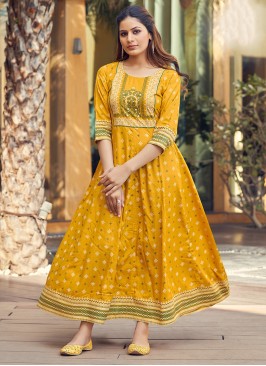 Mustard Color Rayon Anarkali Gown