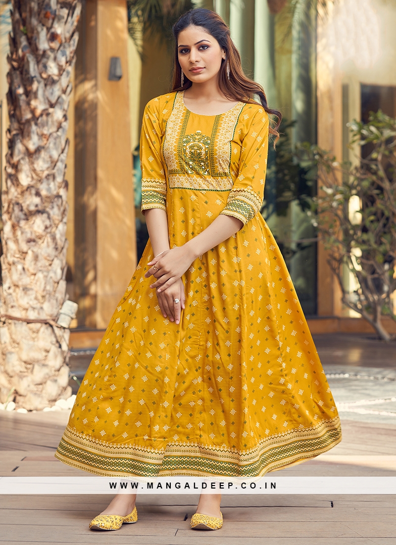 Mustard Color Rayon Anarkali Gown