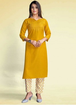 Mustard Color Rayon Kurti Pant Set