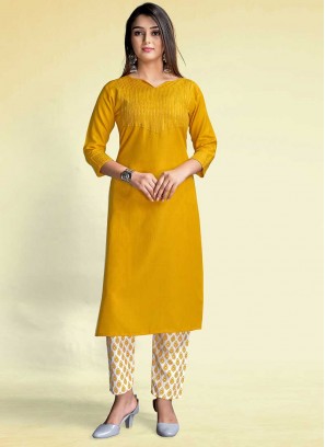 Mustard Color Rayon Kurti Pant Set