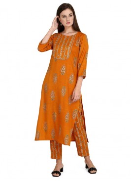 Mustard Color Rayon Kurti With Bottom