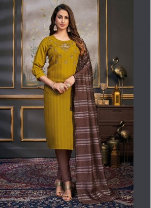 Mustard Color Rayon Readymade Straight Suit