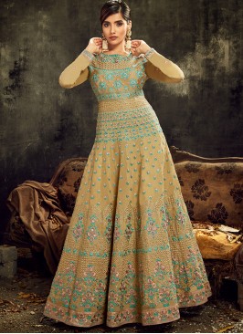 Mustard Color Silk Embroidered Anarkali Dress