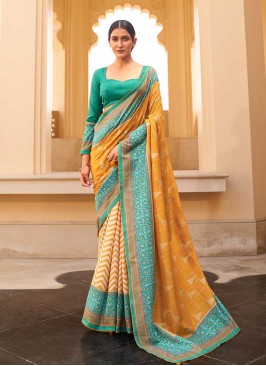 Mustard Color Silk Party Wear Saree