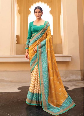 Mustard Color Silk Party Wear Saree