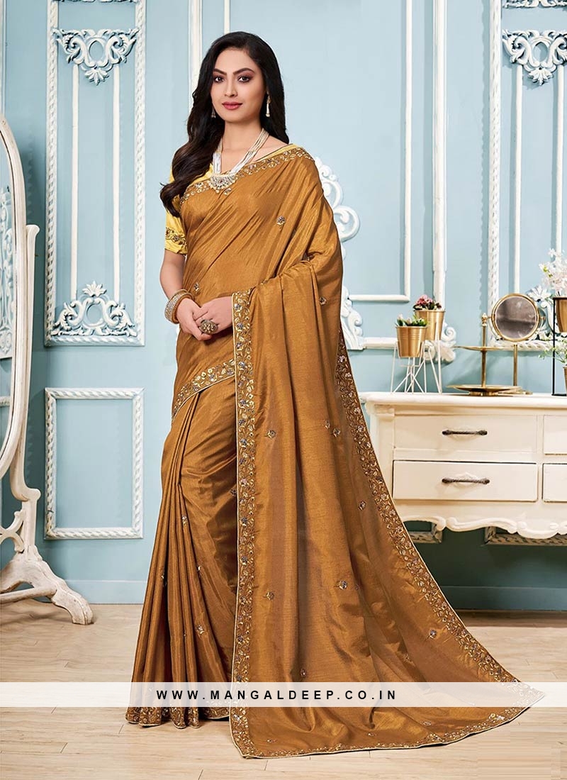 Mustard Color Silk Saree For Party
