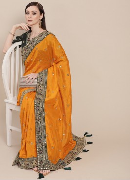 Mustard Color Silk Saree With Designer Blouse