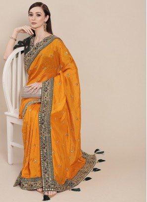 Mustard Color Silk Saree With Designer Blouse