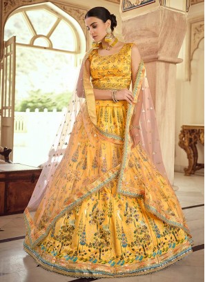 Mustard Color Silk Swarkosi Work Lehenga