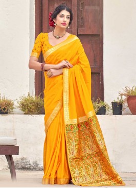 Mustard Color Silk Tradiotional Wear Saree