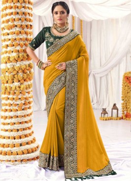 Mustard Color Vichitra Silk Party Wear Saree