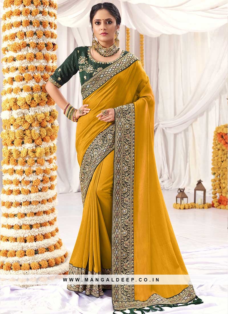 Mustard Color Vichitra Silk Party Wear Saree