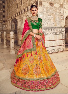 Mustard Color Weaving Work Banarasi Silk Lehenga