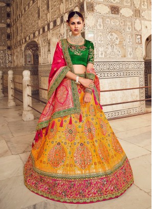 Mustard Color Weaving Work Banarasi Silk Lehenga