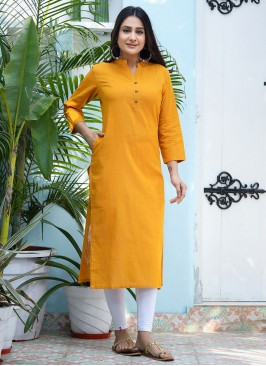 Mustard Cotton Plain Designer Kurti