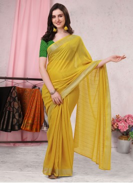 Mustard Cotton Sequins Contemporary Saree