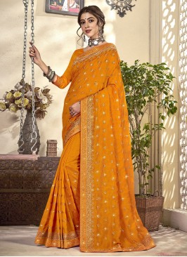 Mustard Diamond Party Contemporary Style Saree