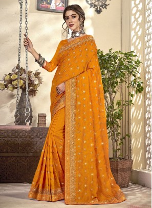 Mustard Diamond Party Contemporary Style Saree