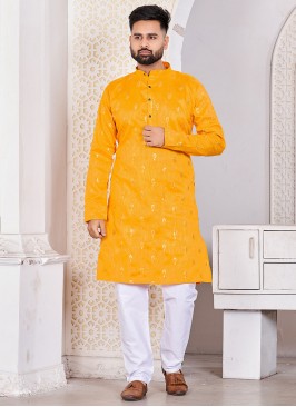 Mustard Embroidered Ceremonial Kurta