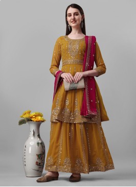 Mustard Embroidered Engagement Trendy Salwar Kameez