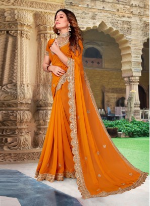 Mustard Embroidered Party Classic Saree