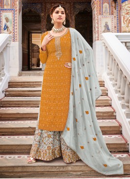 Mustard Embroidered Sangeet Salwar Kameez