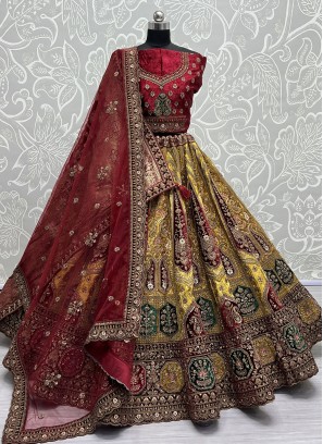 Mustard Fancy Engagement Trendy Lehenga Choli