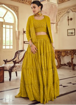 Mustard Faux Georgette Lehenga Choli