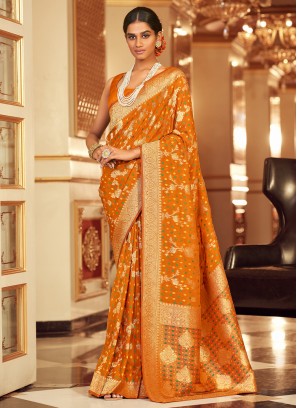 Mustard Jacquard Work Sangeet Contemporary Saree