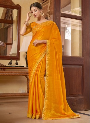 Mustard Lace Chiffon Designer Saree