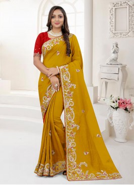 Mustard Organza Designer Saree