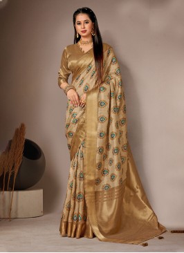 Mustard Party Bhagalpuri Silk Designer Saree