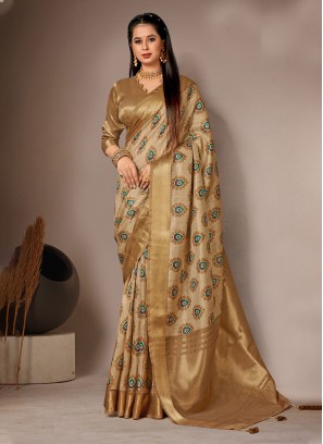 Mustard Party Bhagalpuri Silk Designer Saree