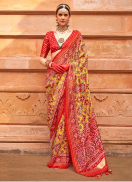 Mustard Patola Silk  Patola Print Trendy Saree