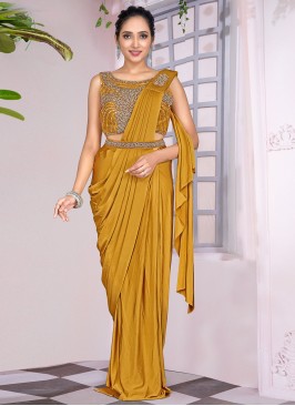 Mustard Plain Contemporary Saree