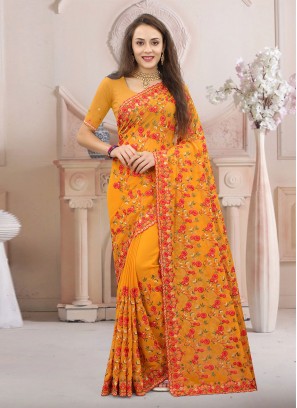 Mustard Resham Classic Saree