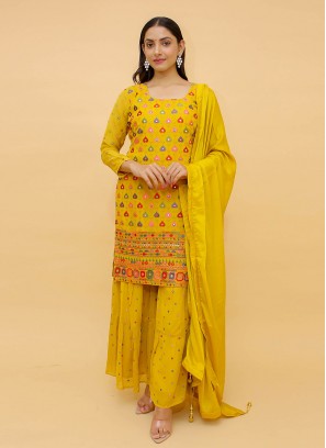 Mustard Sequins Chinon Designer Salwar Suit