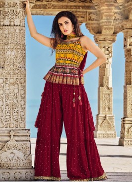 Mustard Silk Patola Top With Sharara