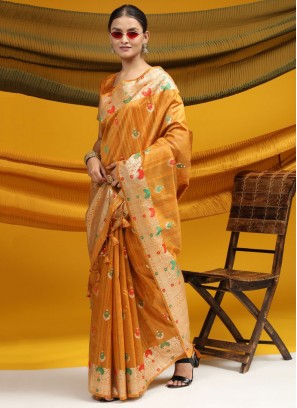 Mustard Tussar Silk Festival Classic Saree