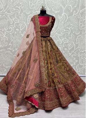 Mustard Velvet Wedding Designer Lehenga Choli
