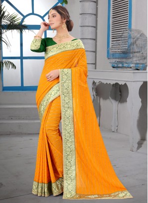 Mustard Vichitra Silk Classic Saree