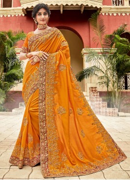 Mustard Vichitra Silk Diamond Classic Saree