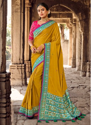 Mustard Weaving Banarasi Silk Classic Designer Saree