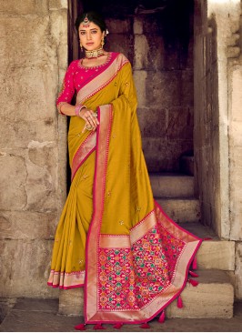 Mustard Wedding Banarasi Silk Traditional Saree