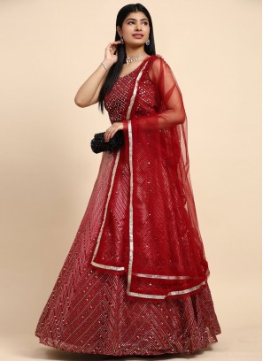 Mystic Cord Organza Red Readymade Lehenga Choli