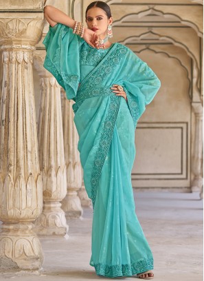 Mystic Turquoise Embroidered Saree