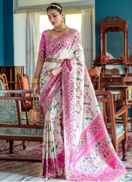 Mystical Banarasi Silk Zari Off White Trendy Saree